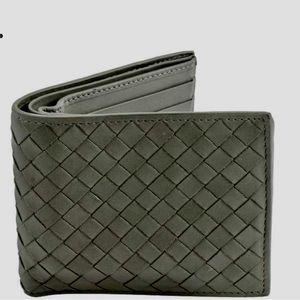 Bottega Veneta Intreciatto Woven Grey Leather Bifold
